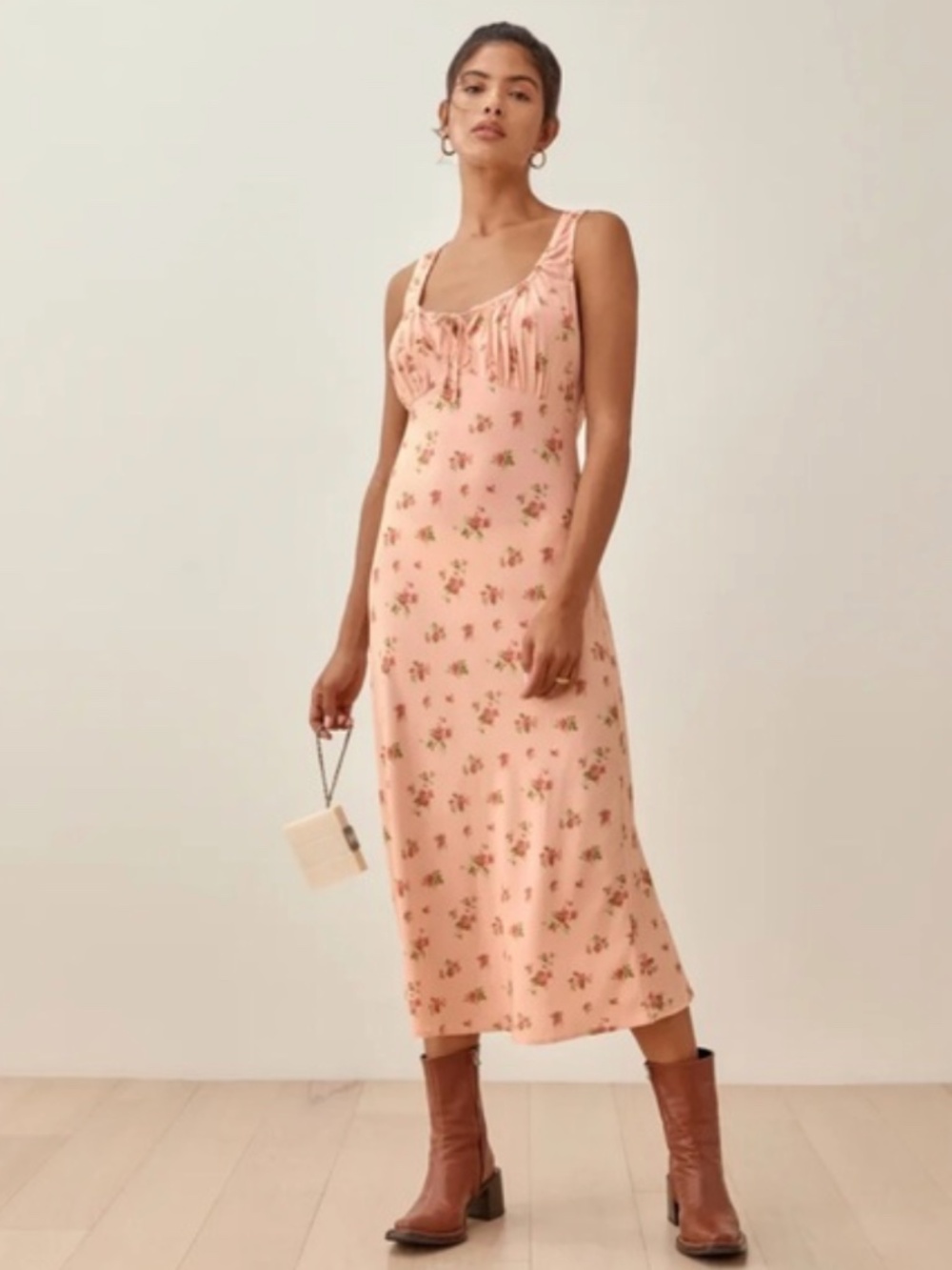 REFORMATION Lauryl Dress ; Reformation pink floral midi dress